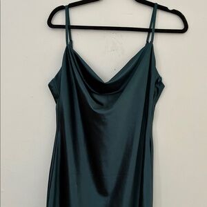 Satin Cowl Neck Slip Dress - emerald green